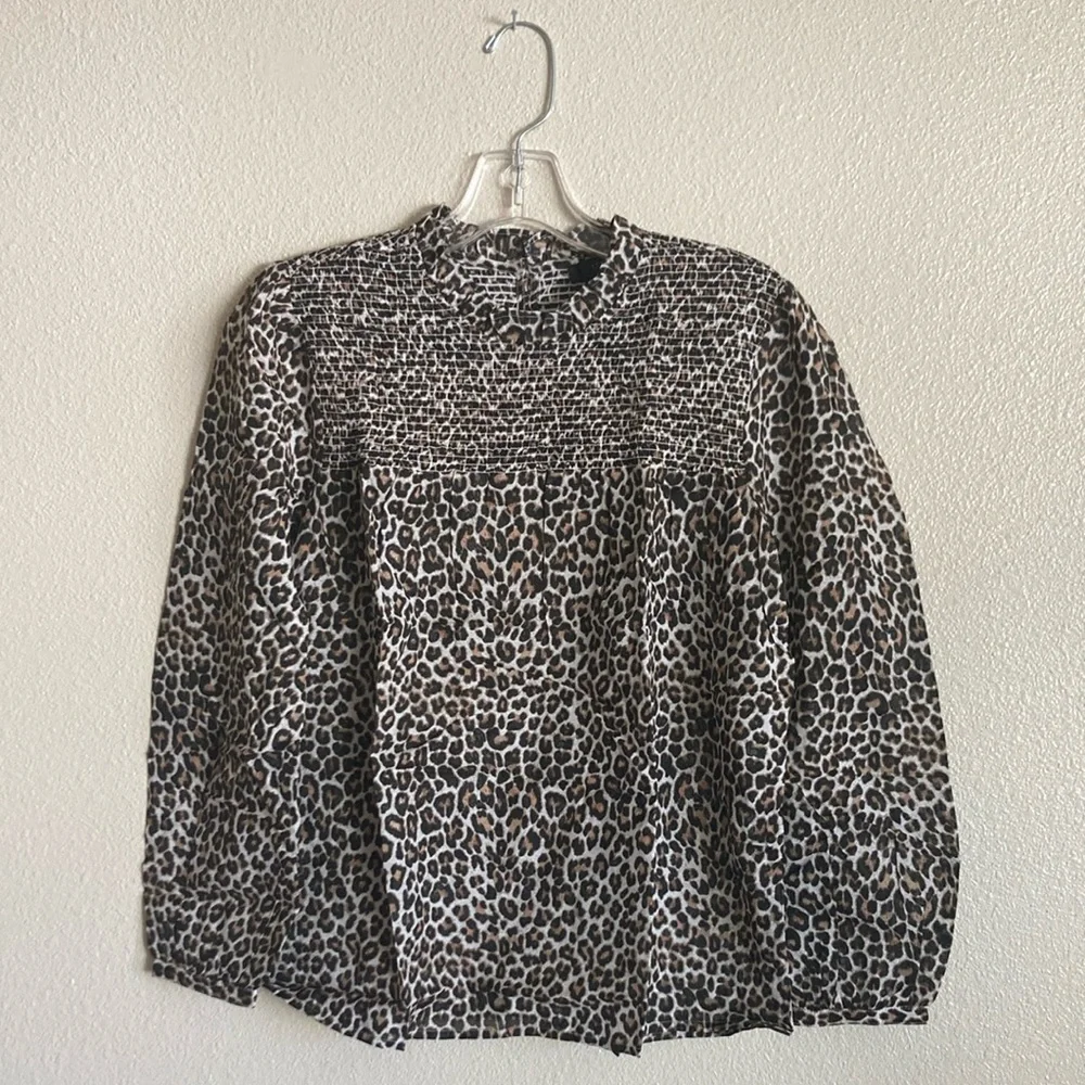 J.Crew Leopard Print Smocked Button-Back Blouse (Size XS)